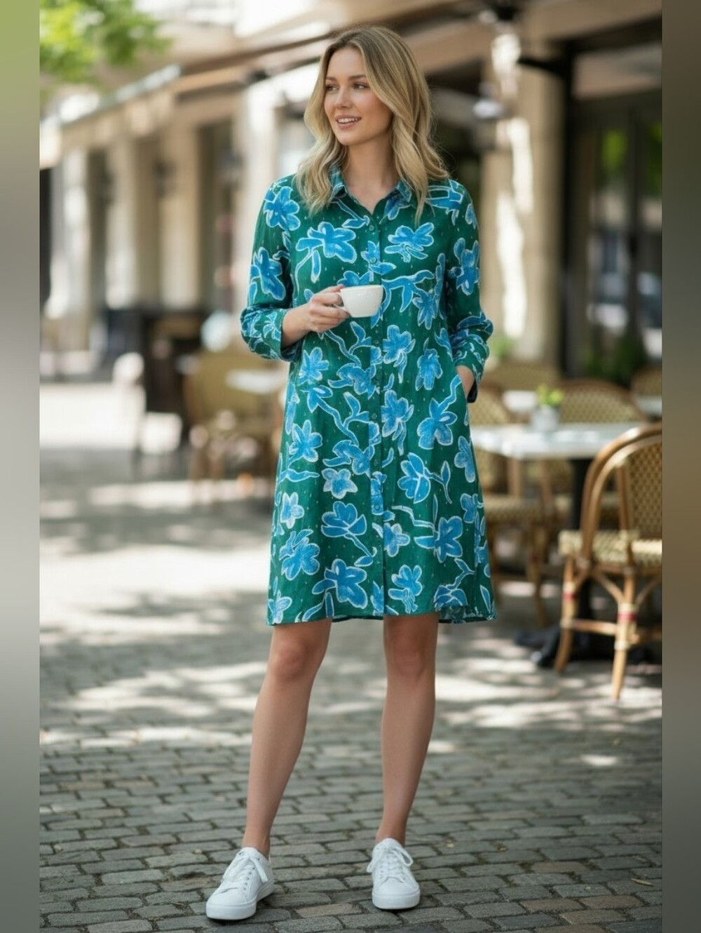 Susan Graver Teal Floral Button-Down Tunic With Lurex.